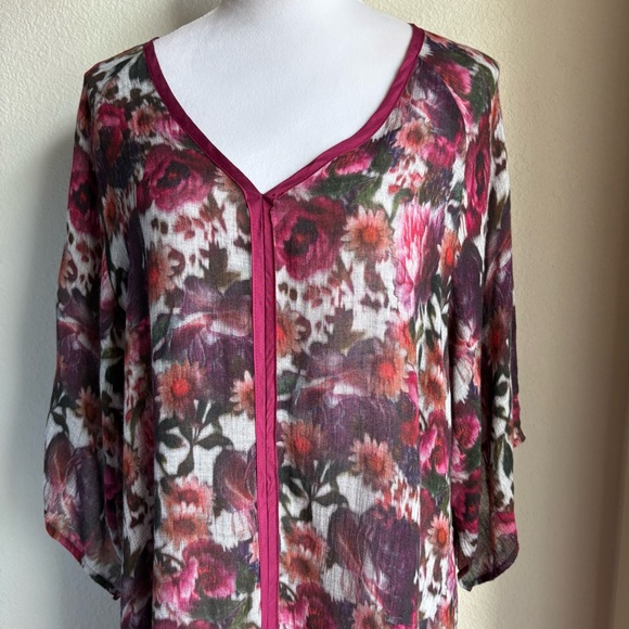 Johnny Was Tops - Johnny Was 3J Workshop Fuchsia Floral Gauzy Tunic Top S